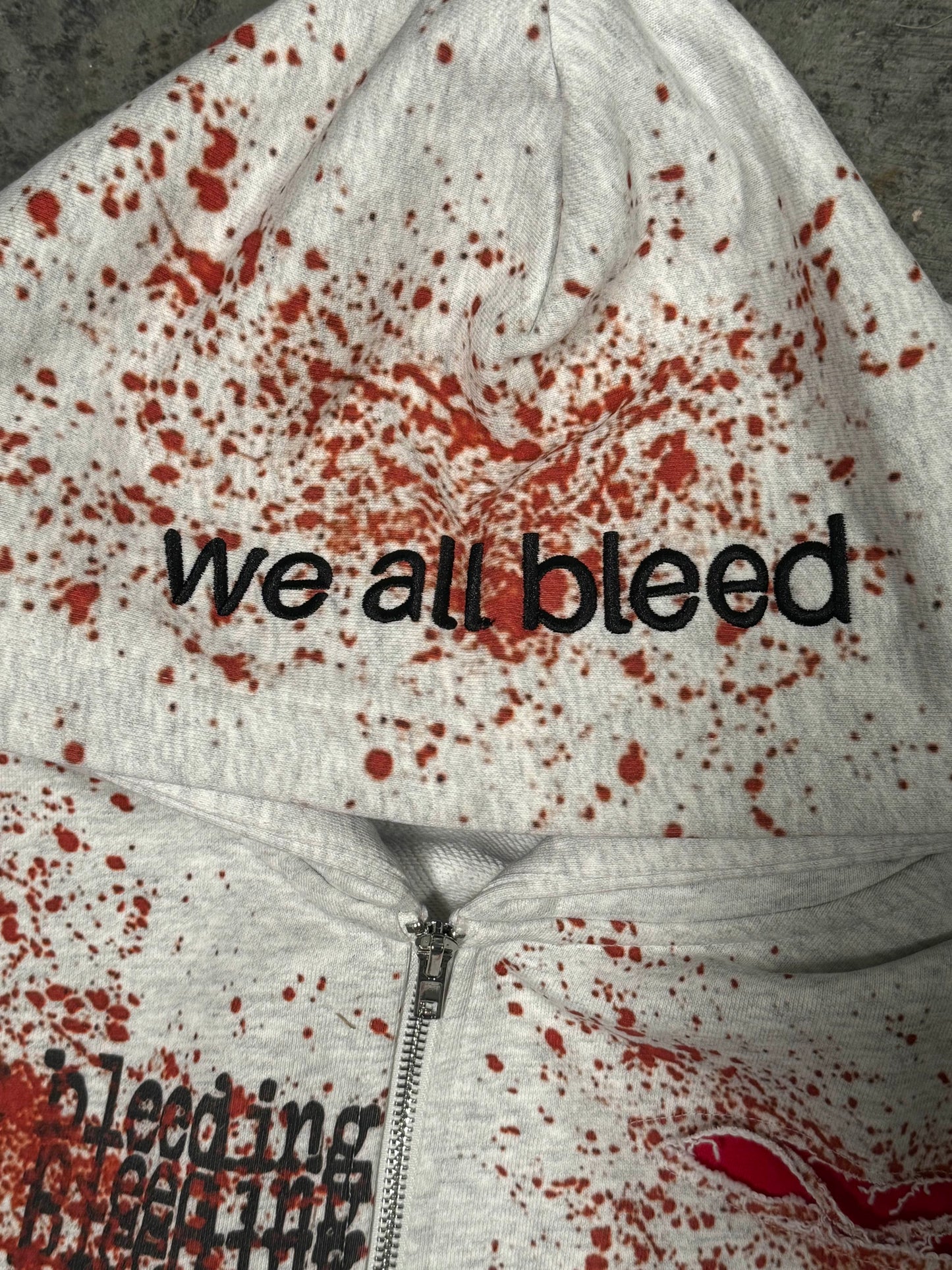 "we all bleed" zipup hoodie (ashy white)