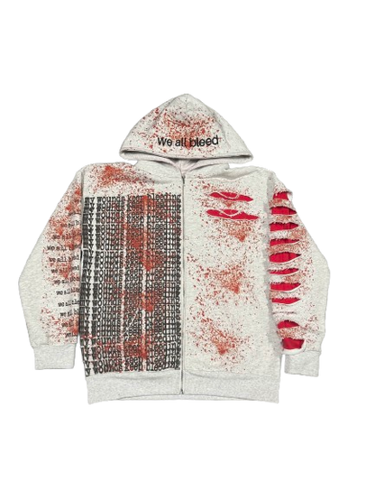 "we all bleed" zipup hoodie (ashy white)