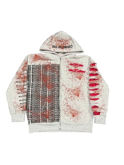 "we all bleed" zipup hoodie (ashy white)