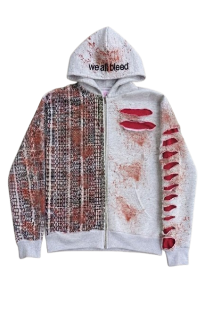 "we all bleed" zipup hoodie (ashy white)