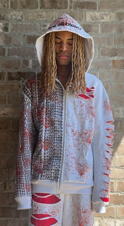 "we all bleed" zipup hoodie (ashy white)
