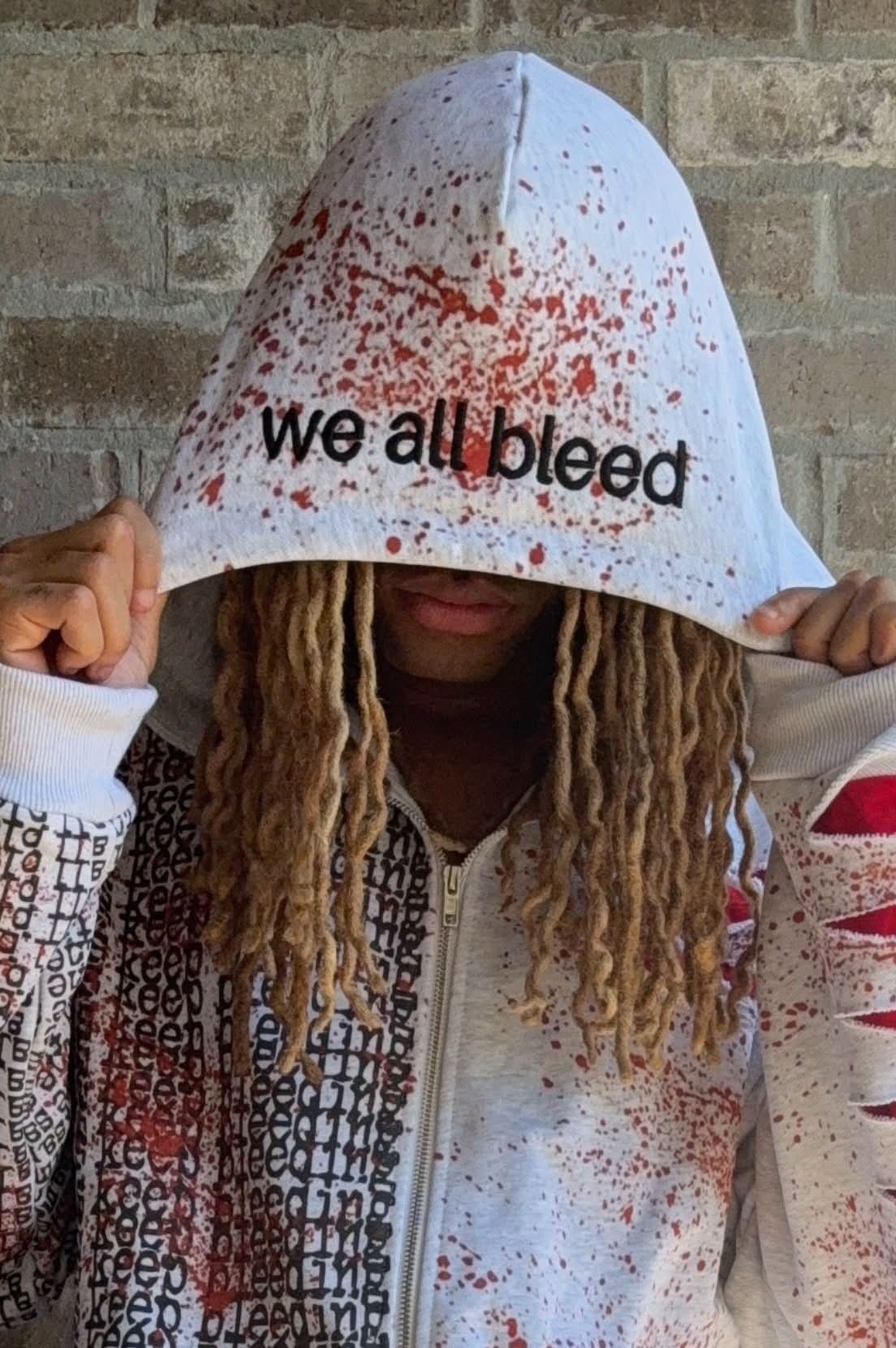 "we all bleed" zipup hoodie (ashy white)