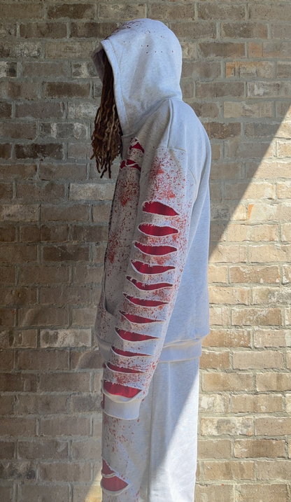 "we all bleed" zipup hoodie (ashy white)